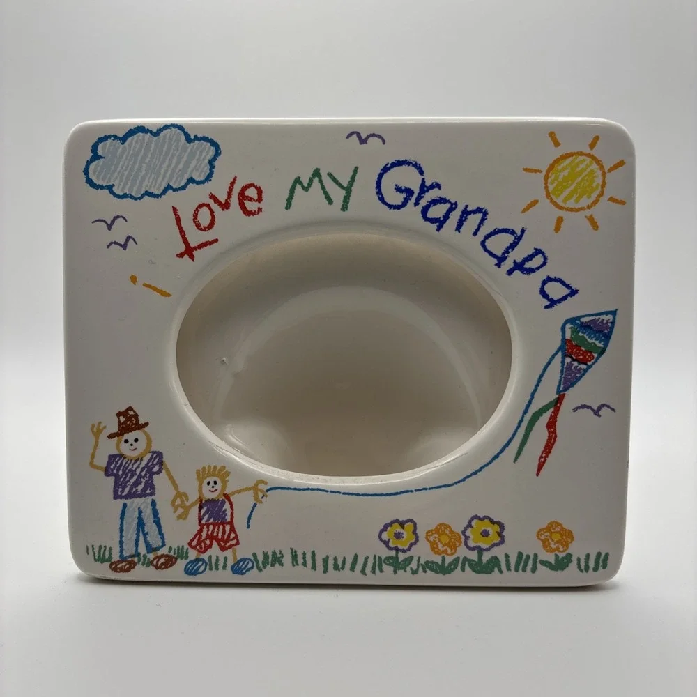 Vintage I Love My Grandpa Crayon Art Ceramic Picture Frame‎ Russ 6